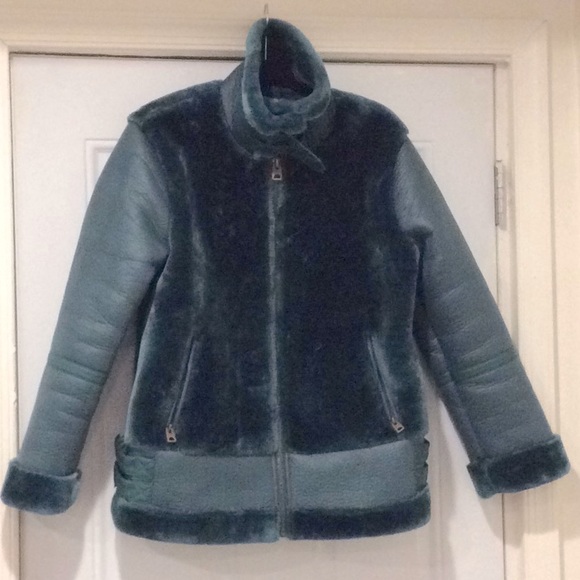 Green leather and faux fur coat - Picture 2 of 3